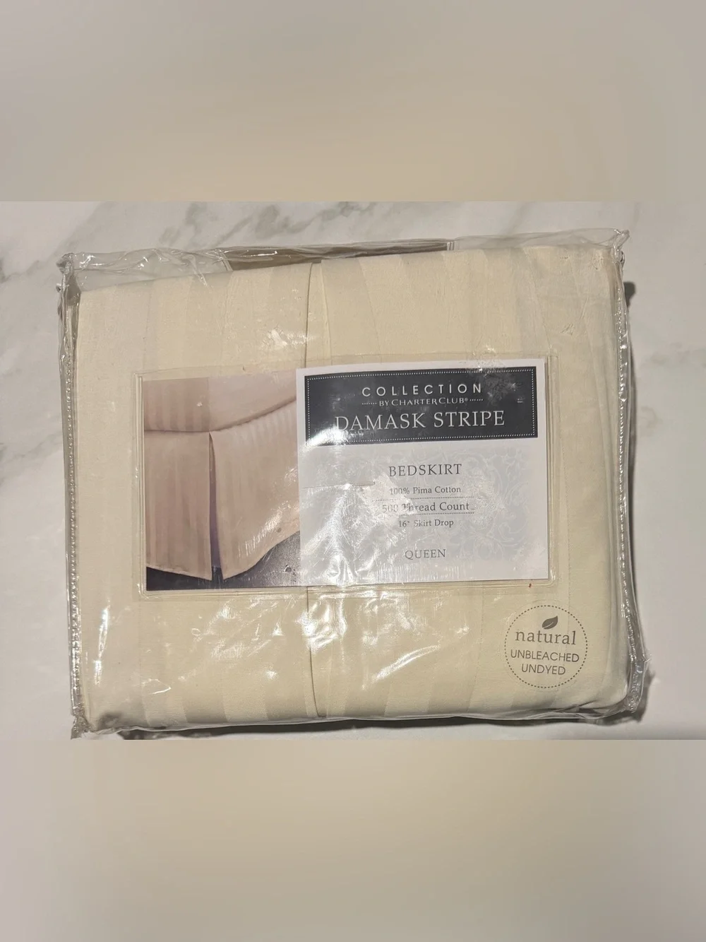 Charter Club Damask Stripe Bedskirt in Natural Cream